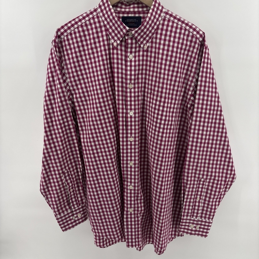 Charles Tyrwhitt Weekend Shirt Mens XL  Magenta White Check Classic Fit Non Iron - Picture 2 of 10